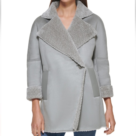 Calvin Klein Faux Shearling Coat, Gray, Size: XS, *NWT* - Picture 11 of 11